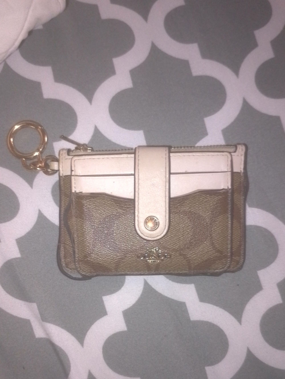Coach Brown Signature Canvas Card Case with Pale Beige Trim